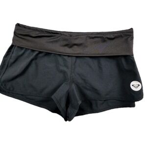 Roxy M Black Roll Waist Board Shorts Y2K Swim Surf Beach Foldover Logo Medium